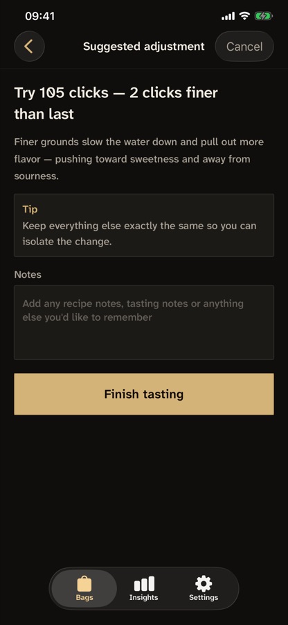 Kaapi suggesting one change: two clicks finer on the grinder.